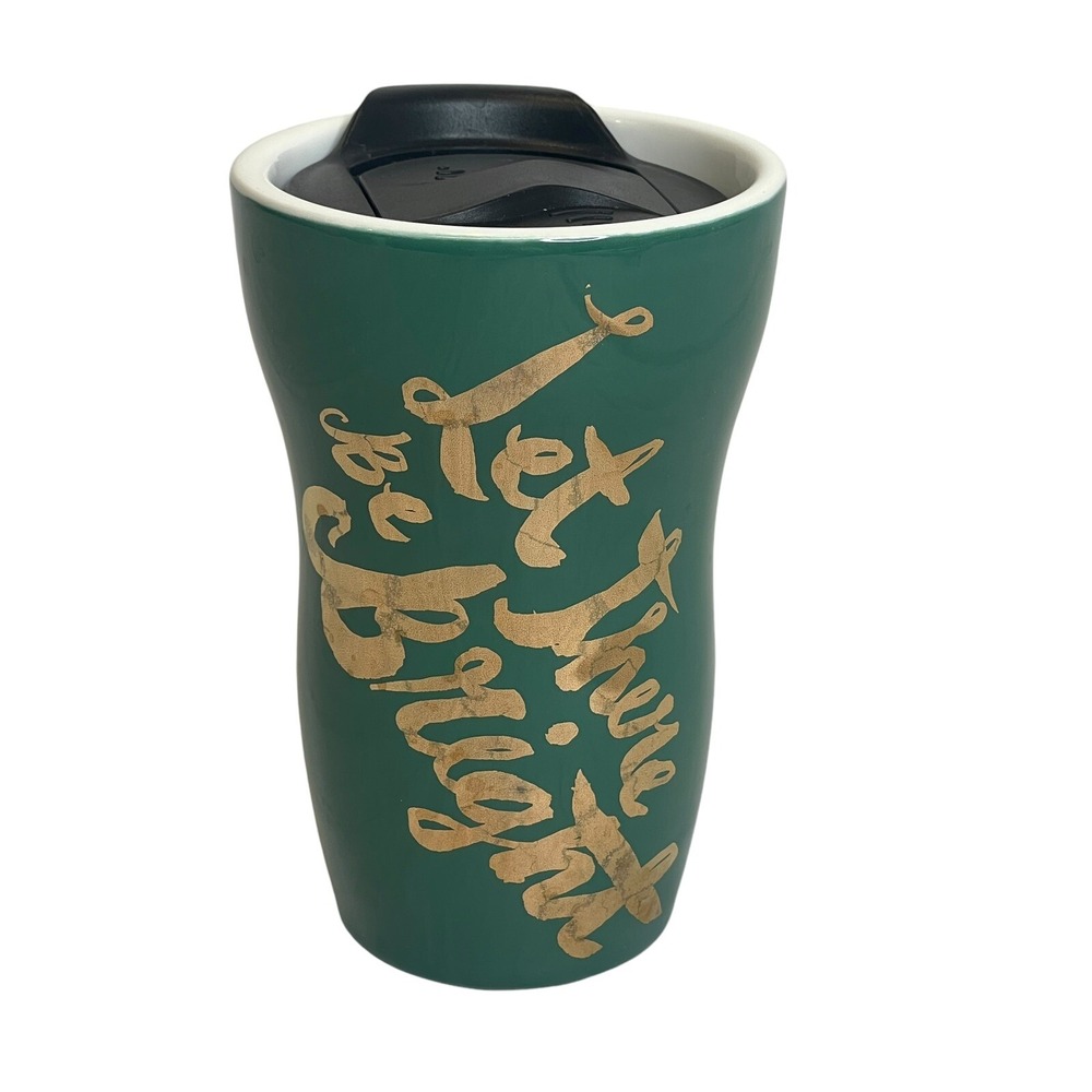 Starbucks 2014 Christmas Ceramic Tumbler Holiday Mug Red White Gold 12oz